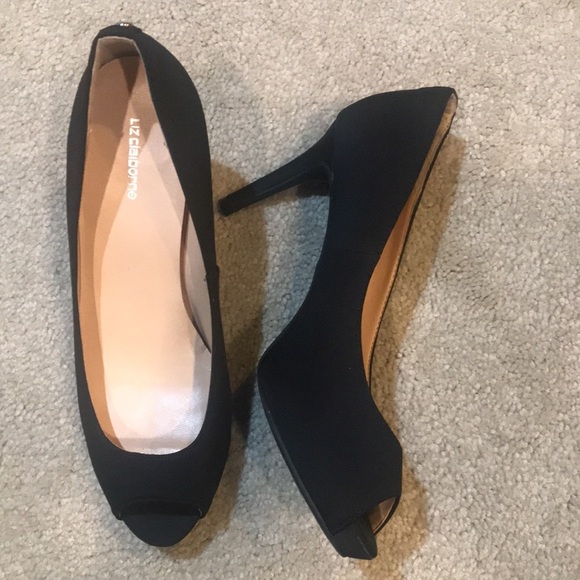 Liz Claiborne Black Fabric Peep Toe 3 Inch Heels-Size 8 - Picture 6 of 10
